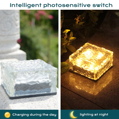 Solar Outdoor Light, Waterproof LED Solar Ice Brick Light, Automatic On/Off Solar Landscape Light, suitable for decorating Gardens, Courtyards, Passages, Terraces, Christmas Celebrations (Warm White)