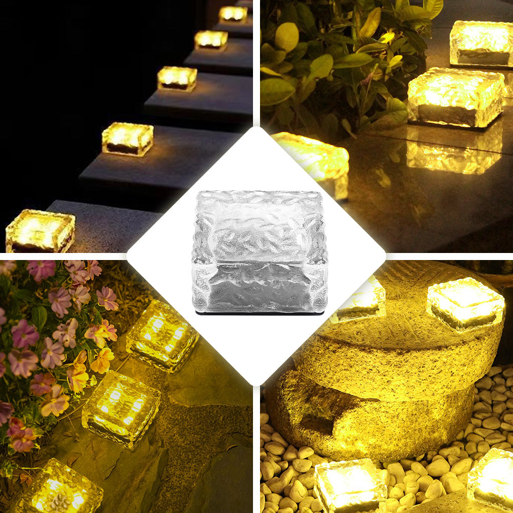 Solar Outdoor Light, Waterproof LED Solar Ice Brick Light, Automatic On/Off Solar Landscape Light, suitable for decorating Gardens, Courtyards, Passages, Terraces, Christmas Celebrations (Warm White)