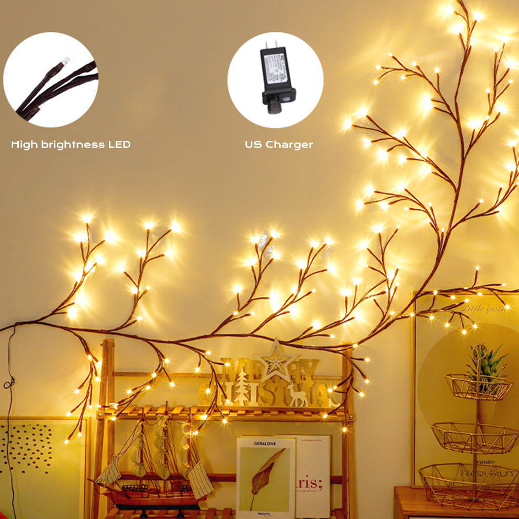 Magic Rattan Branch Lights for Home Decoration, Christmas Decoration, Flexible DIY Indoor Artificial Plant Branches, 144 LED Vines for Wall, Bedroom, Living Room Decoration (Comes with 1 roll of transparent double-sided tape)