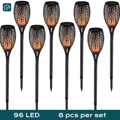 Solar Outdoor Lights, Solar Torch Lights with Flickering Flame Effect, solar flame lights for garden parties, camping, BBQ, weddings, Christmas, and Halloween