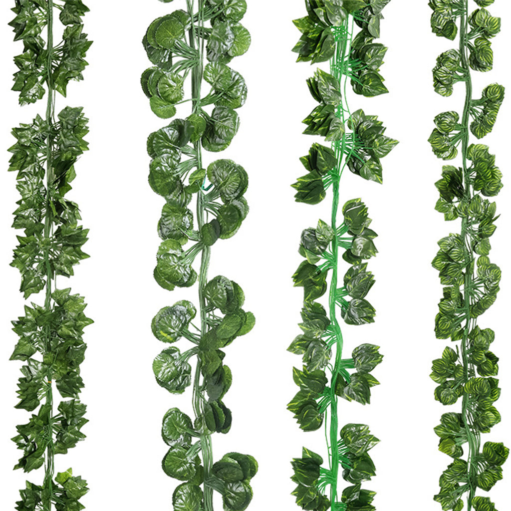 4 Kinds of Artificial Rattan Green Plant Garland, 12 Strands Each 7.2ft Simulation Vines, Hanging Plant Backdrop for Garden, Room, Bedroom Wall Decoration, Green Leaves for Jungle Themed Parties, and Wedding Decoration