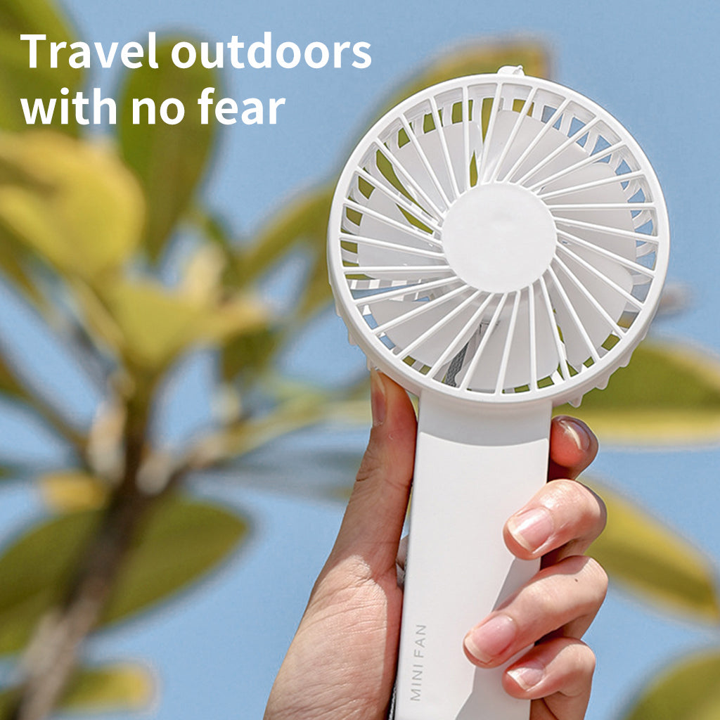 Handheld Fan, USB Charging 3-Speed Portable Handheld Fan, Mobile Desktop Fan with Tether and Base, Battery-Operated Fan for Travel, Outdoor, Indoor, Makeup, and Office Use.