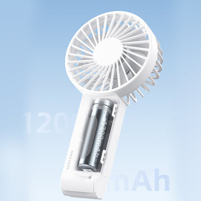 Handheld Fan, USB Charging 3-Speed Portable Handheld Fan, Mobile Desktop Fan with Tether and Base, Battery-Operated Fan for Travel, Outdoor, Indoor, Makeup, and Office Use.