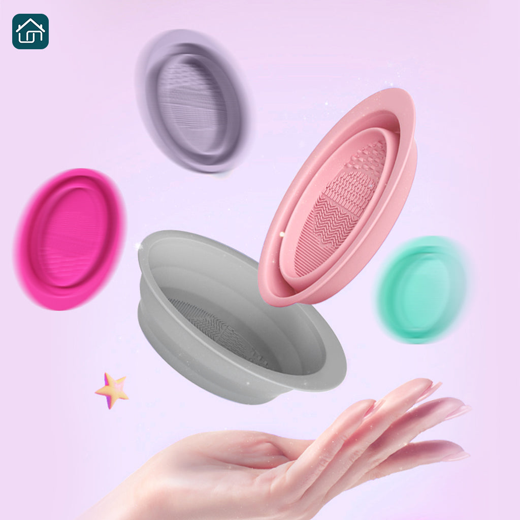 Makeup Brush Cleaning Pad, Silicone Makeup Brush Scrub Pad Portable Washing Tool, Foldable Makeup Brush Cleaning Bowl, Suitable for Cleaning All Kinds of Makeup Brushes, Makeup Sponge, Powder Puff