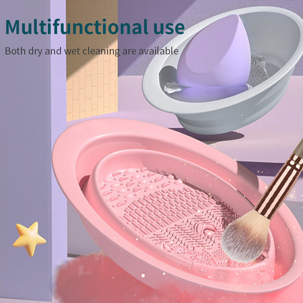 Makeup Brush Cleaning Pad, Silicone Makeup Brush Scrub Pad Portable Washing Tool, Foldable Makeup Brush Cleaning Bowl, Suitable for Cleaning All Kinds of Makeup Brushes, Makeup Sponge, Powder Puff