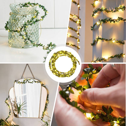 Green Leaf Vine LED Copper Wire Maple Leaf Decorative Lights, Artificial Ivy with LED Copper Wire String Lights, Suitable for Wedding Party, Garden, Outdoor, Green Wall Decoration