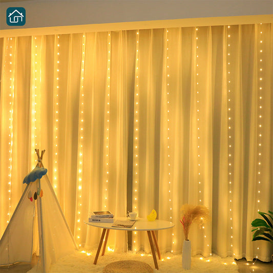 Curtain Lights 300 LED 8 Modes USB Curtain String Light with Remote for Home Decor, Bedroom, Wedding Party, Christmas, and Window Wall Decorations (Multi-Colored)