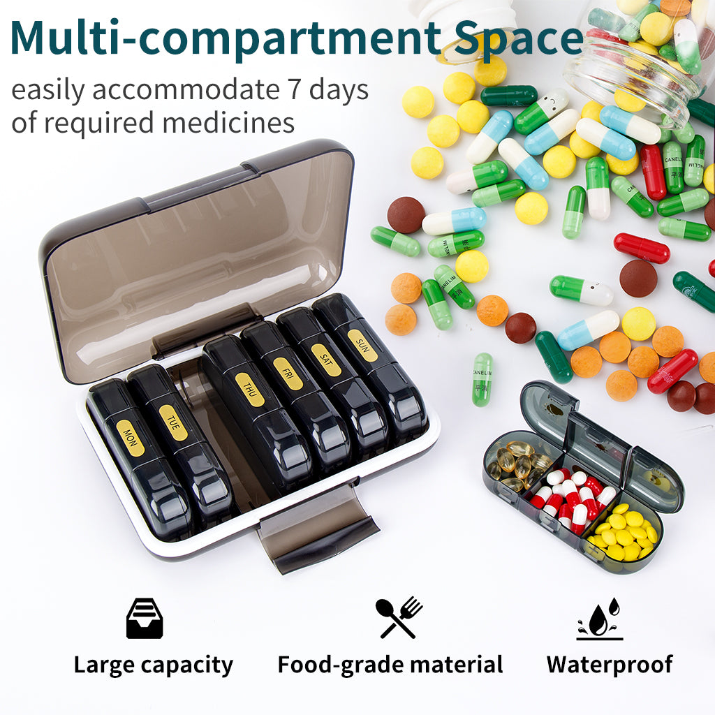 Weekly Pill Box, for 3-4 times a day Oral Medication, Large 7-day Medication Organizer with Individual Containers, Portable Pill Box for Medications, Vitamins, Fish Oil and Supplements