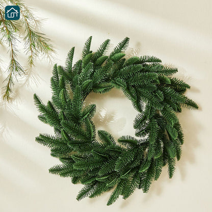 Door Front Green Wreath and Edelweiss Wreath, 15.74 Inch Faux Norfolk Pine Wreath, an indoor and outdoor porch window wall home decor for all seasons