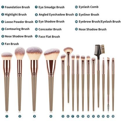 Makeup Brush Set 15pcs Advanced Synthetic Foundation Powder Concealer Eyeshadow Blush Makeup Brushes with a free beautiful Pu leather case (Available in Champagne and Brown Colors)