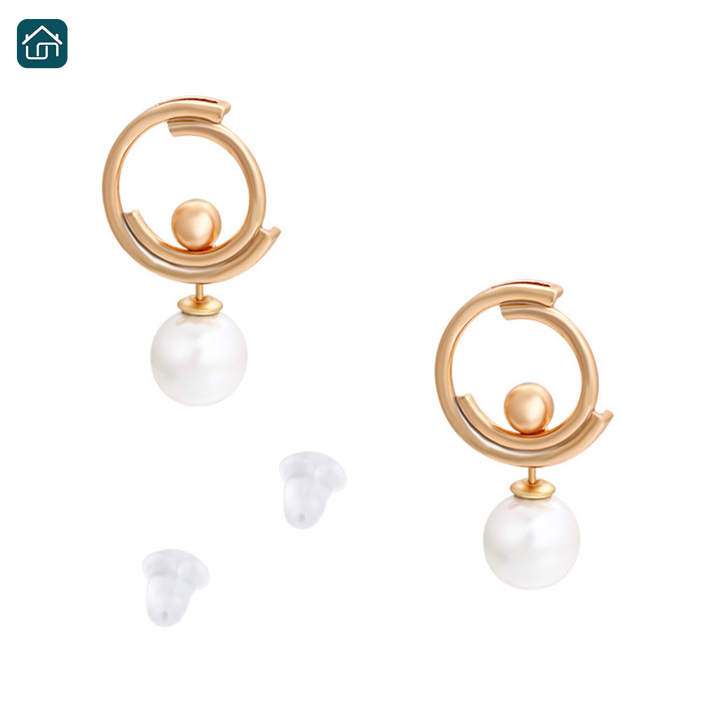 Pearl Drop Earrings For Women Gold Plated Circular White Imitation Pearl Stud 2 styles available