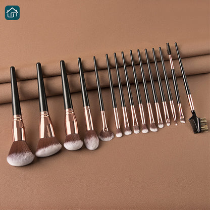 Makeup Brush Set 15pcs Advanced Synthetic Foundation Powder Concealer Eyeshadow Blush Makeup Brushes with a free beautiful Pu leather case (Available in Champagne and Brown Colors)