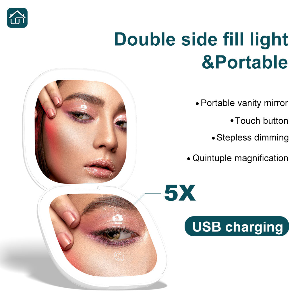 Compact Makeup Mirror LED Travel Lighting Makeup Mirror. Handheld Double-sided Pocket Mirror, Portable Folding Double-sided LED Makeup Mirror