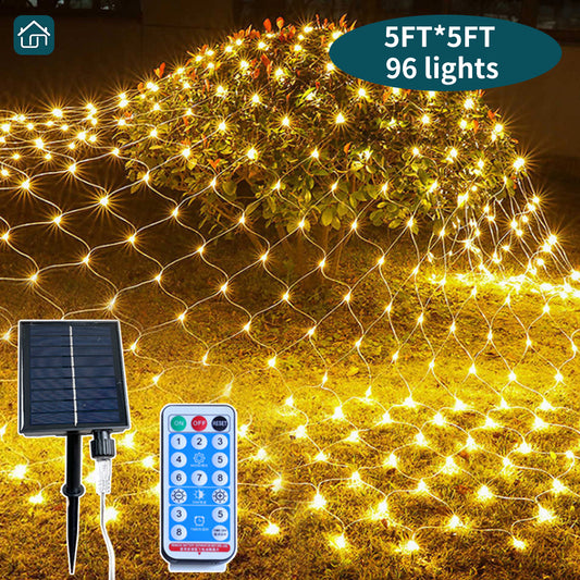 LED Outdoor Mesh Lights, Christmas Lights Solar Powered 8 Modes with Remote Control. Shrub Tree Wrap Decoration, Fairy Twinkling String Lights, Waterproof Mesh Lights for Halloween, Party, Garden, Holiday Decoration (Warm White and Multi-colored Optional)