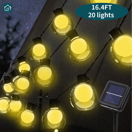 Solar G Type Bulb String Lights. Outdoor and Waterproof Camping Tent Decoration Lights, Cafe Lights, Low Voltage LED Decoration Lights for Holidays, Party Decoration, Warm White 9.8ft 10 Lights and 16.4ft 20 Lights (Optional)
