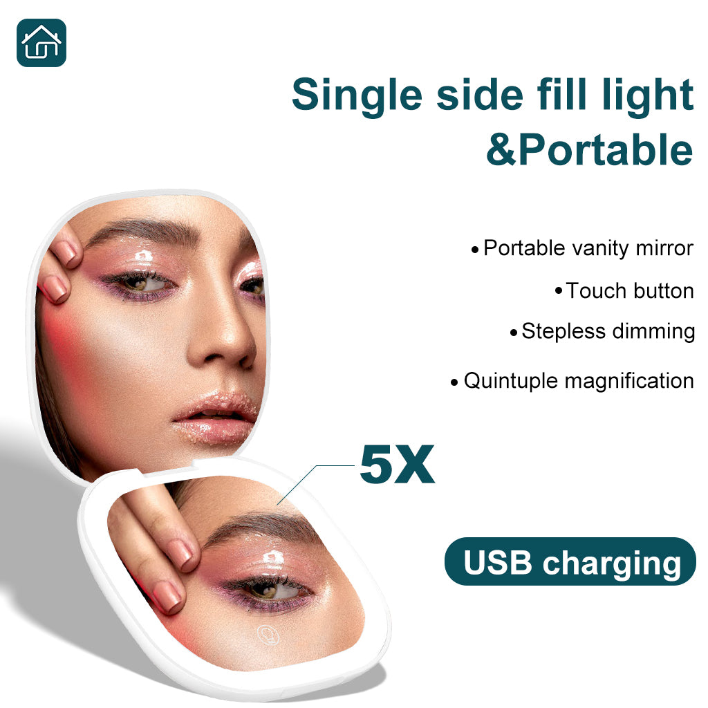 Compact Makeup Mirror LED Travel Lighting Makeup Mirror. Handheld Double-sided Pocket Mirror, Portable Folding Double-sided LED Makeup Mirror