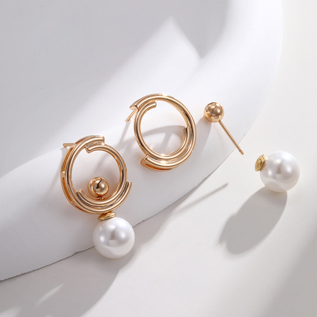 Pearl Drop Earrings For Women Gold Plated Circular White Imitation Pearl Stud 2 styles available