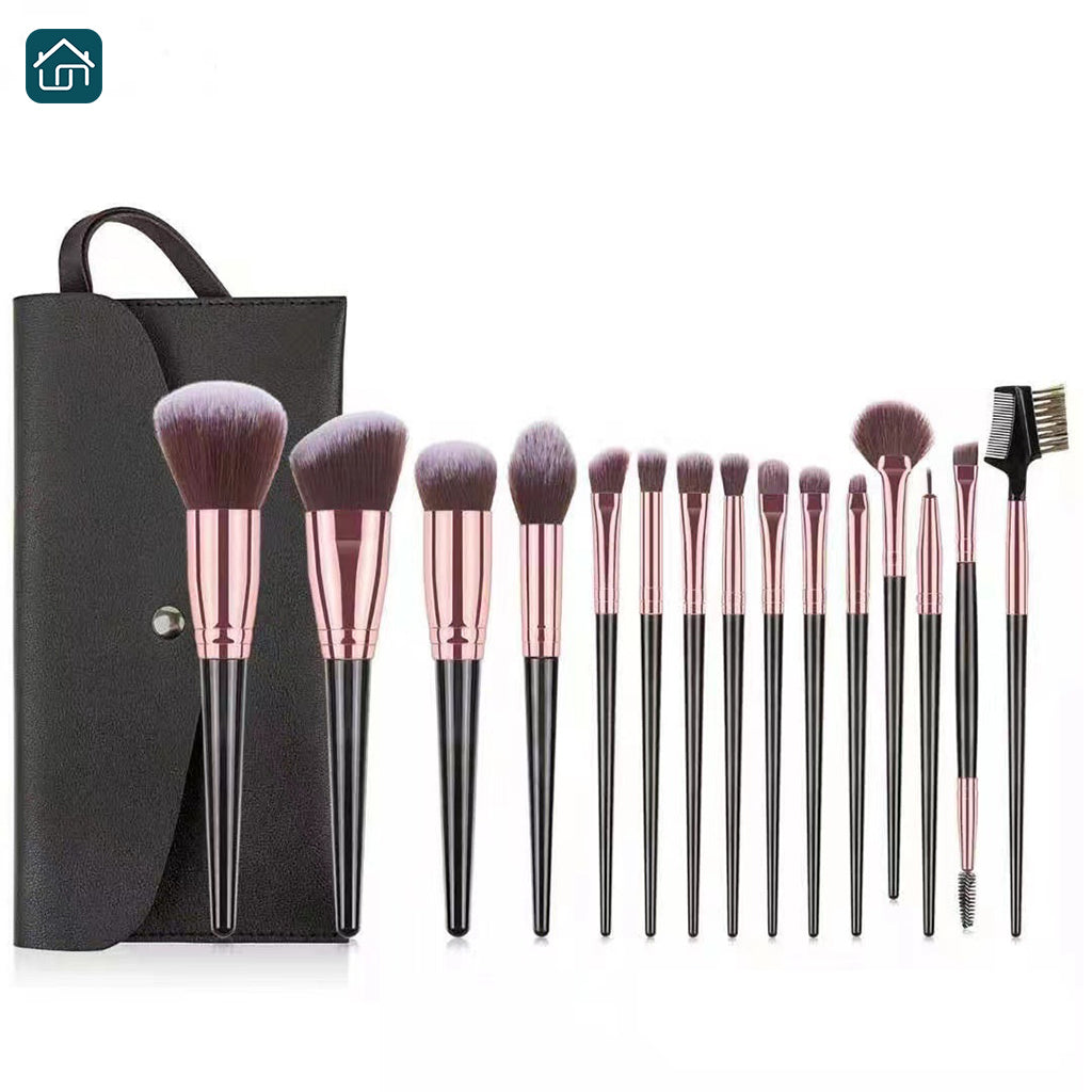 Makeup Brush Set 15pcs Advanced Synthetic Foundation Powder Concealer Eyeshadow Blush Makeup Brushes with a free beautiful Pu leather case (Available in Champagne and Brown Colors)