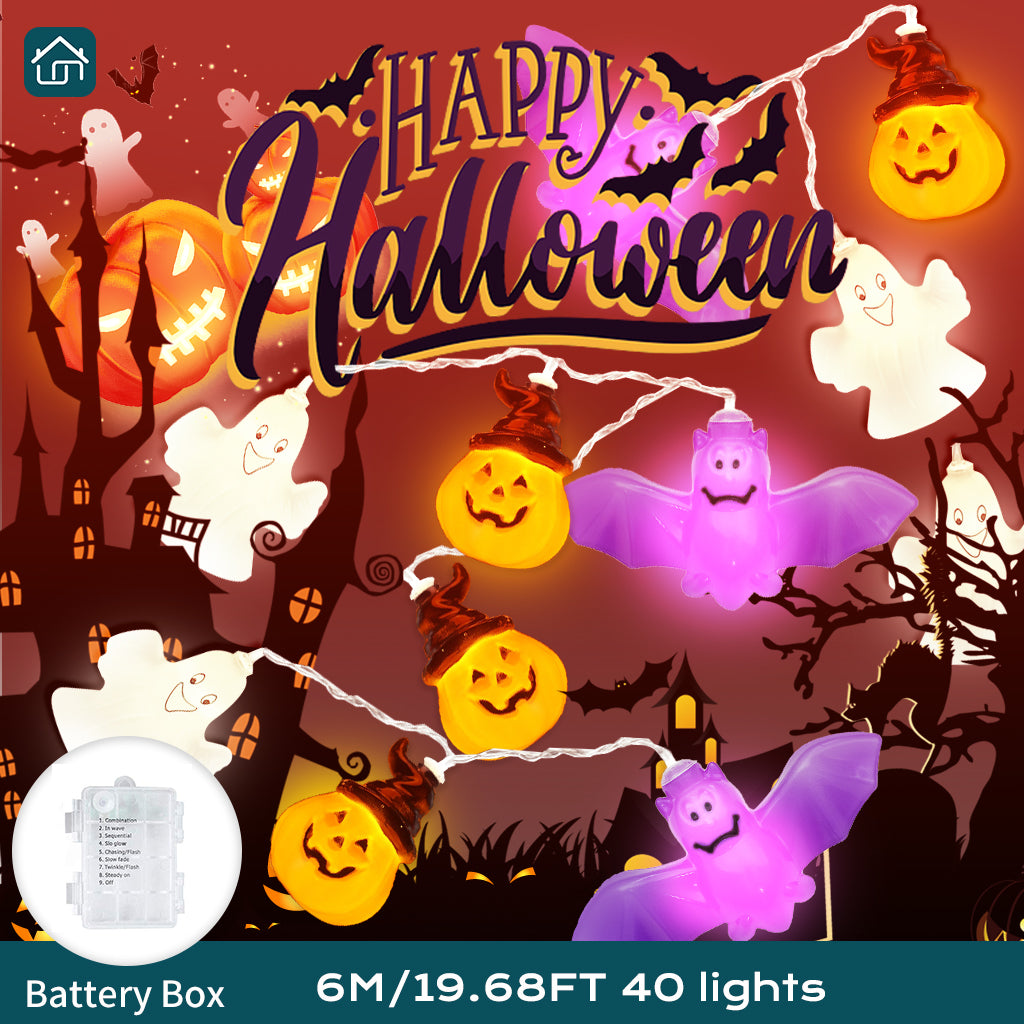 Halloween Decoration String Lights, different styles of Halloween Decoration String Lights, with lightning and constant lights to create a mysterious and phantom atmosphere, suitable for courtyards, gardens, doors, and Halloween decorations