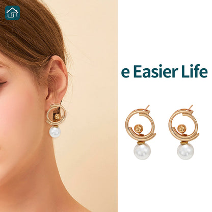 Pearl Drop Earrings For Women Gold Plated Circular White Imitation Pearl Stud 2 styles available