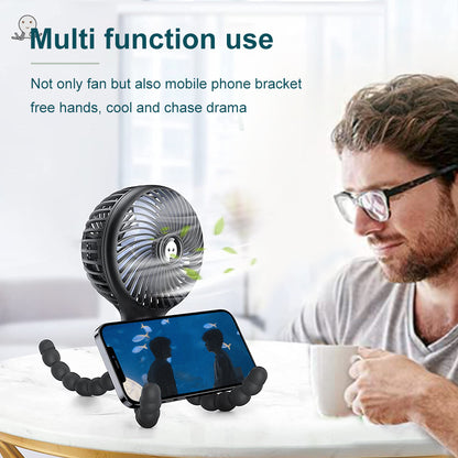 Mini Handheld Personal Portable Fan, Baby Stroller Fan, Treadmill Fan, USB or Battery Powered, with Flexible Tripod Clip-on Bed, Student Desk, Bike, Crib Camping, and Traveling (Black)