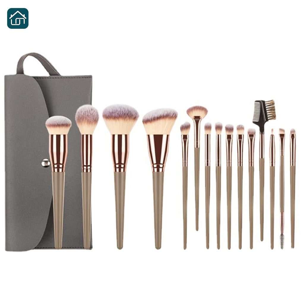 Makeup Brush Set 15pcs Advanced Synthetic Foundation Powder Concealer Eyeshadow Blush Makeup Brushes with a free beautiful Pu leather case (Available in Champagne and Brown Colors)