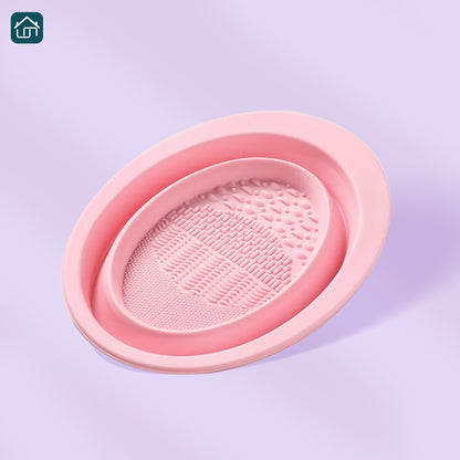 Makeup Brush Cleaning Pad, Silicone Makeup Brush Scrub Pad Portable Washing Tool, Foldable Makeup Brush Cleaning Bowl, Suitable for Cleaning All Kinds of Makeup Brushes, Makeup Sponge, Powder Puff