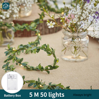 Green Leaf Vine LED Copper Wire Maple Leaf Decorative Lights, Artificial Ivy with LED Copper Wire String Lights, Suitable for Wedding Party, Garden, Outdoor, Green Wall Decoration