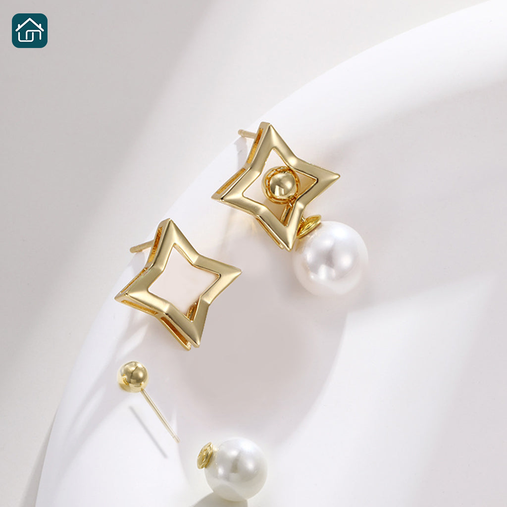 Pearl Drop Earrings For Women Gold Plated Circular White Imitation Pearl Stud 2 styles available