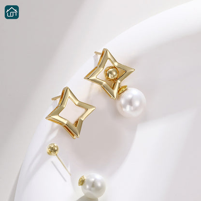 Pearl Drop Earrings For Women Gold Plated Circular White Imitation Pearl Stud 2 styles available