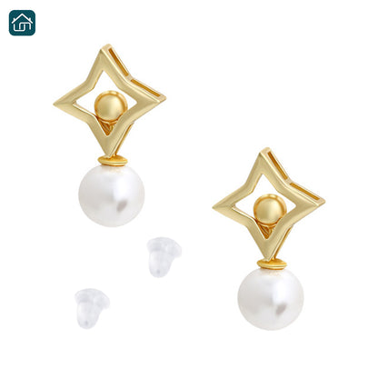 Pearl Drop Earrings For Women Gold Plated Circular White Imitation Pearl Stud 2 styles available