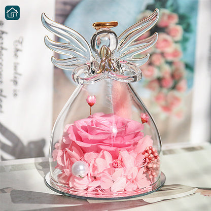 Glass Angel Statue Rose Gift, Perfect Gift for Mom, Grandma, Wife, on Valentine's Day Mother's Day, Thanksgiving Day, Christmas, Anniversary(Multi-colors Available)