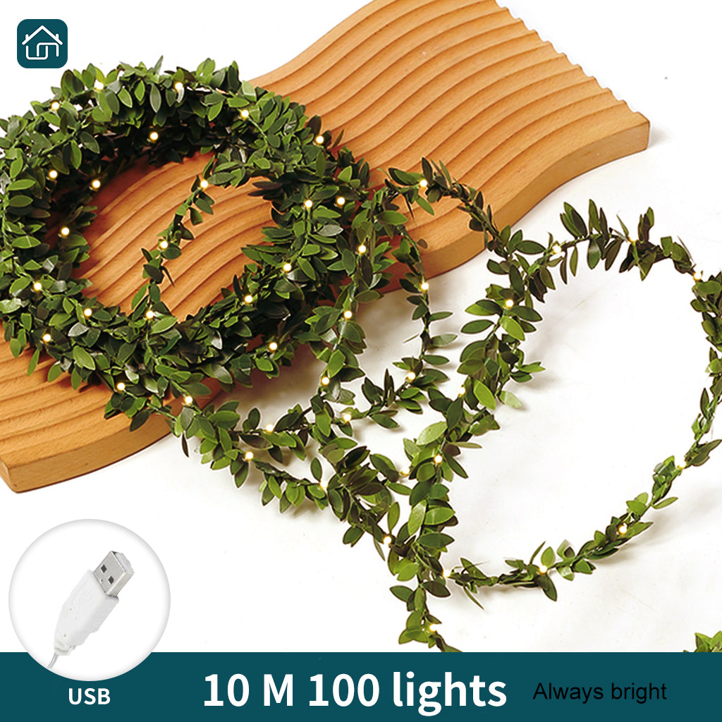 Green Leaf Vine LED Copper Wire Maple Leaf Decorative Lights, Artificial Ivy with LED Copper Wire String Lights, Suitable for Wedding Party, Garden, Outdoor, Green Wall Decoration