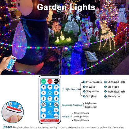 LED Outdoor Waterproof Rope Lights, Solar Tube Lights, Fairy Lights 39ft 100 LEDs/72ft 200 LEDs 8 Modes, Used for Deck, Yard, Swimming Pool, Camping, Bedroom Decoration, Landscape Lighting, etc. (Warm White and Multi-color Optional).