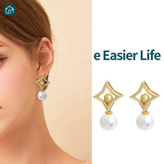 Pearl Drop Earrings For Women Gold Plated Circular White Imitation Pearl Stud 2 styles available