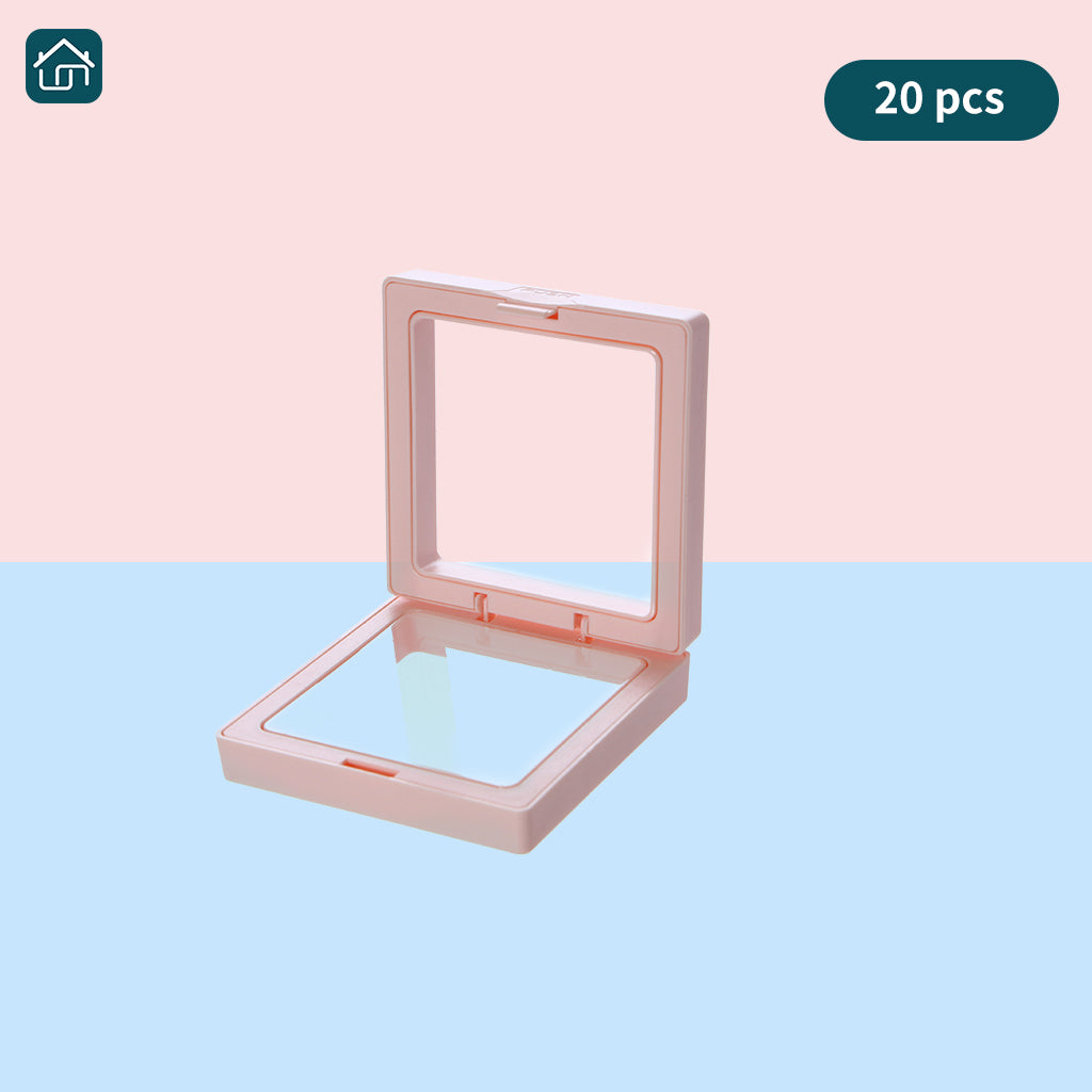 3D Floating Frame Display Stand, Transparent PE Jewelry Storage Box Hanging Frame for Jewelry, Coins, Badges, Pins