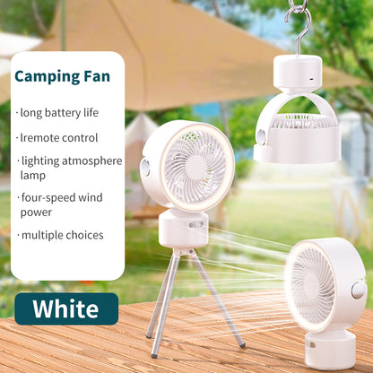 Camping Fan with LED Light, Multifunctional Portable Stand Oscillating Small Ceiling Fan for Camping Office Tents