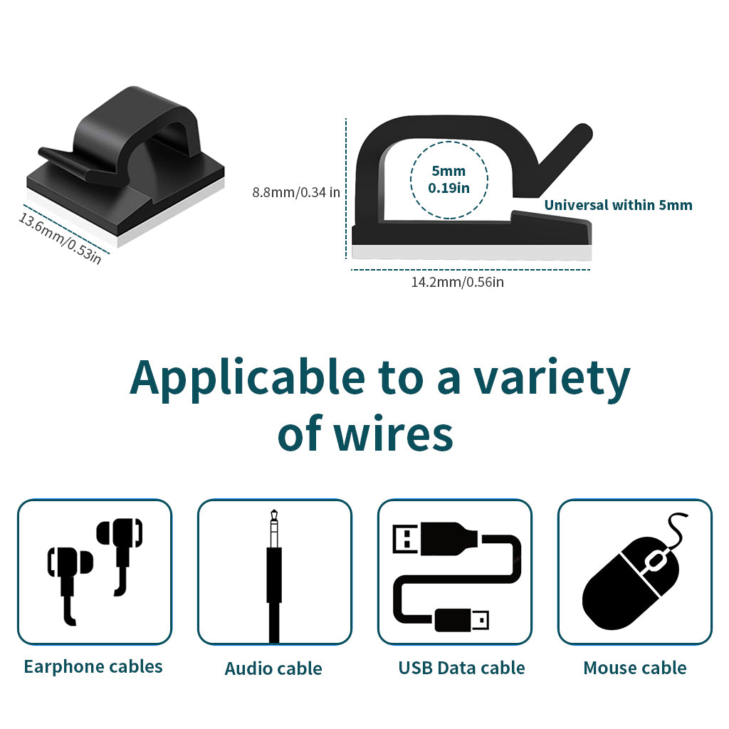 Adhesive Cable Manager Cord Clips, Cord Management Self Adhesive Hooks Cord Clips, Durable and Sturdy Cable Cord Management for Car, Office, and Home