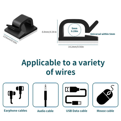 Adhesive Cable Manager Cord Clips, Cord Management Self Adhesive Hooks Cord Clips, Durable and Sturdy Cable Cord Management for Car, Office, and Home