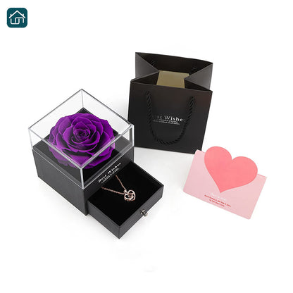 Preserved Real Rose Jewelry Box, Eternal Flowers Rose Gifts for Mom Wife Girlfriend, Perfect Gift for Valentine's Day, Mother's Day, Anniversary, Christmas, or Wedding(Multi-colors Available)