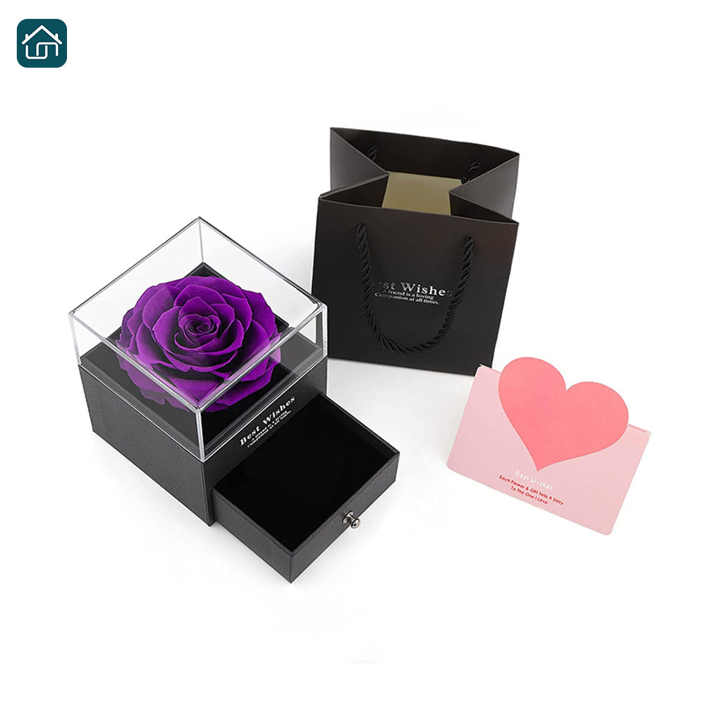 Preserved Real Rose Jewelry Box, Eternal Flowers Rose Gifts for Mom Wife Girlfriend, Perfect Gift for Valentine's Day, Mother's Day, Anniversary, Christmas, or Wedding(Multi-colors Available)