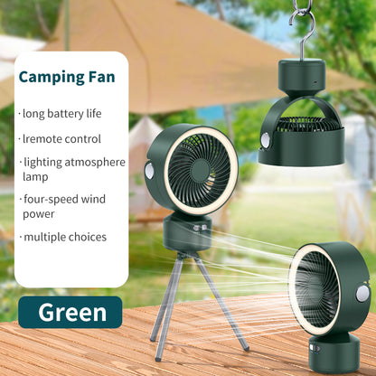 Camping Fan with LED Light, Multifunctional Portable Stand Oscillating Small Ceiling Fan for Camping Office Tents