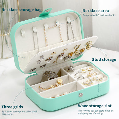 PU Leather Double Layer Jewelry Box, Travel Portable Ring Jewelry Box, Pendant, Earrings, Necklace, Watch Storage Box (Multiple Colors Available)