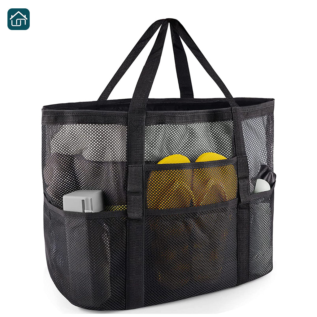 Mesh beach bag online with pockets