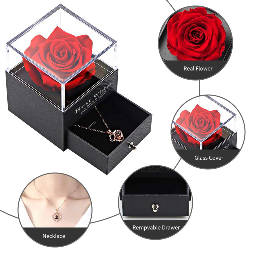 Preserved Real Rose Jewelry Box, Eternal Flowers Rose Gifts for Mom Wife Girlfriend, Perfect Gift for Valentine's Day, Mother's Day, Anniversary, Christmas, or Wedding(Multi-colors Available)