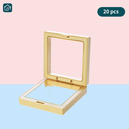 3D Floating Frame Display Stand, Transparent PE Jewelry Storage Box Hanging Frame for Jewelry, Coins, Badges, Pins