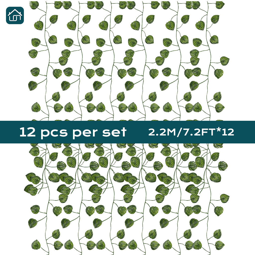 4 Kinds of Artificial Rattan Green Plant Garland, 12 Strands Each 7.2ft Simulation Vines, Hanging Plant Backdrop for Garden, Room, Bedroom Wall Decoration, Green Leaves for Jungle Themed Parties, and Wedding Decoration